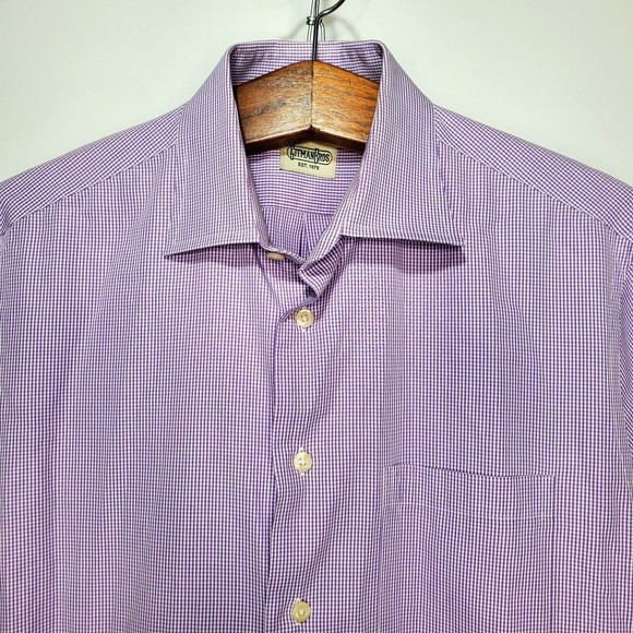 Gitman Bros. Purple Checkered Button Up Dress Shirt Men's Sz Large - Picture 2 of 6